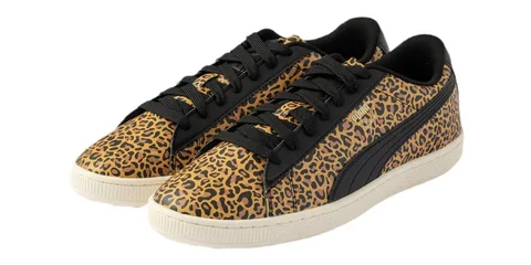 Chaussures imprimé léopard, lacets noirs, logo sur le côté