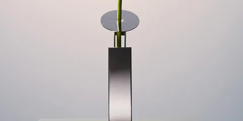 Détail d’une sculpture moderne en métal avec une tige verte