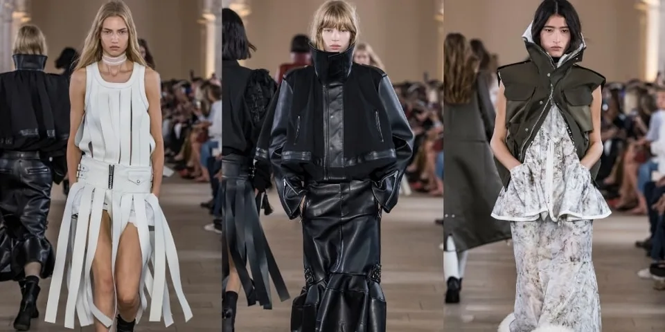 Défilé de mode avec mannequins portant des tenues avant-gardistes.