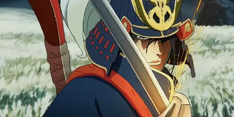 Samouraï animé avec une épée, style manga.