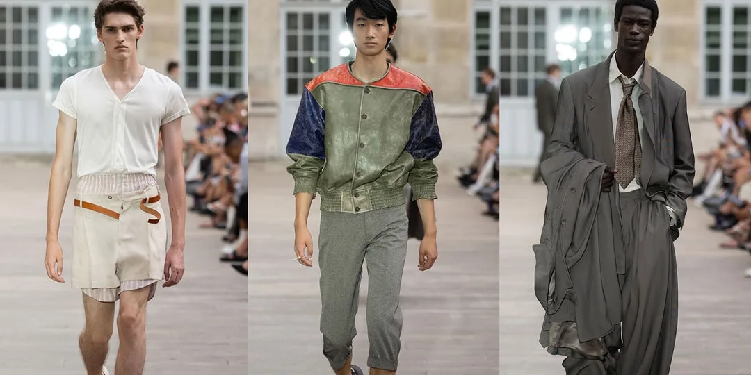 Défilé de mode avec trois mannequins en tenues variées et élégantes.