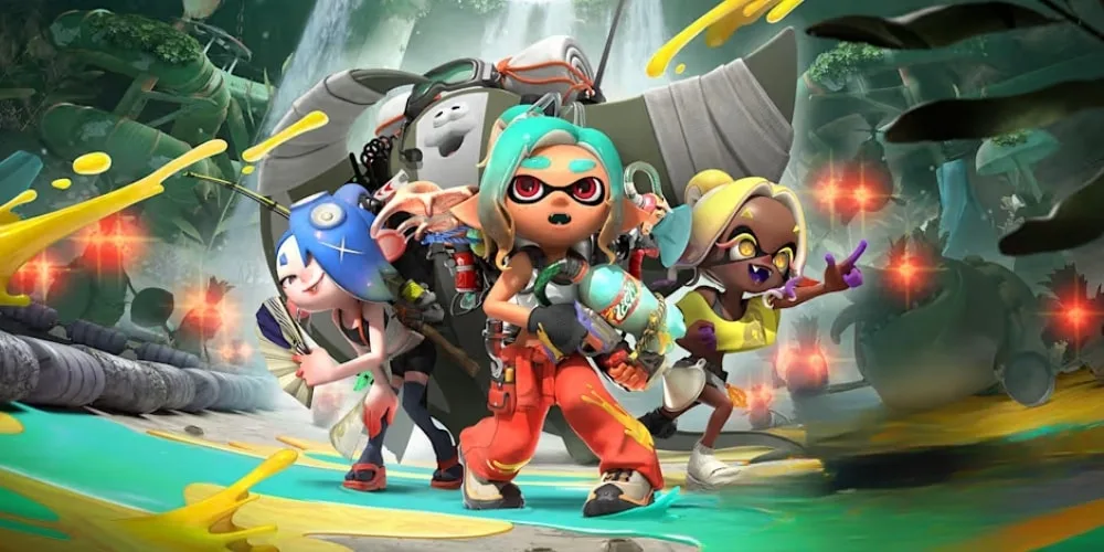 Personnages colorés de jeu vidéo avec des armes de peinture.