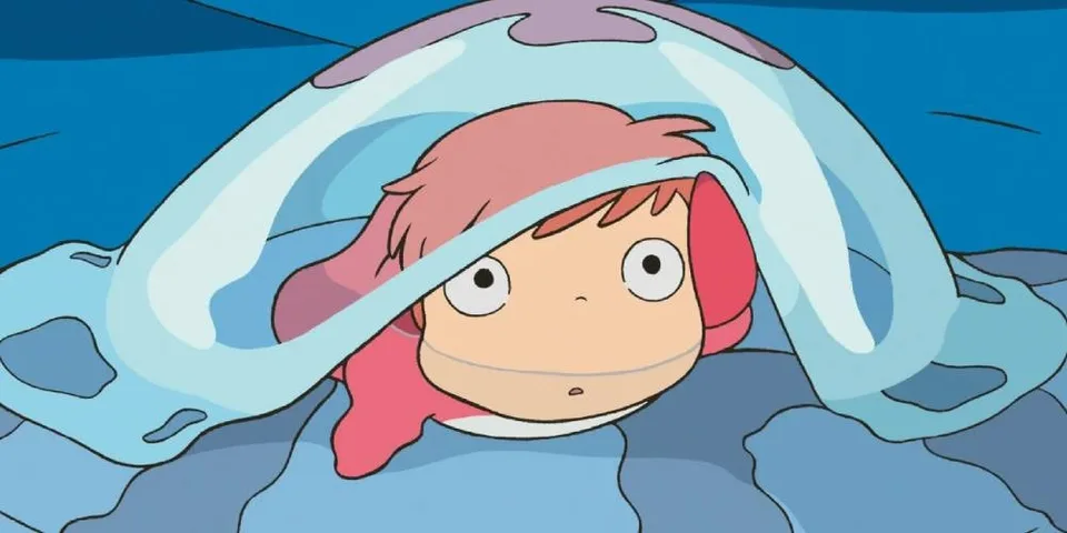 Personnage avec des cheveux roses sous une bulle d'eau