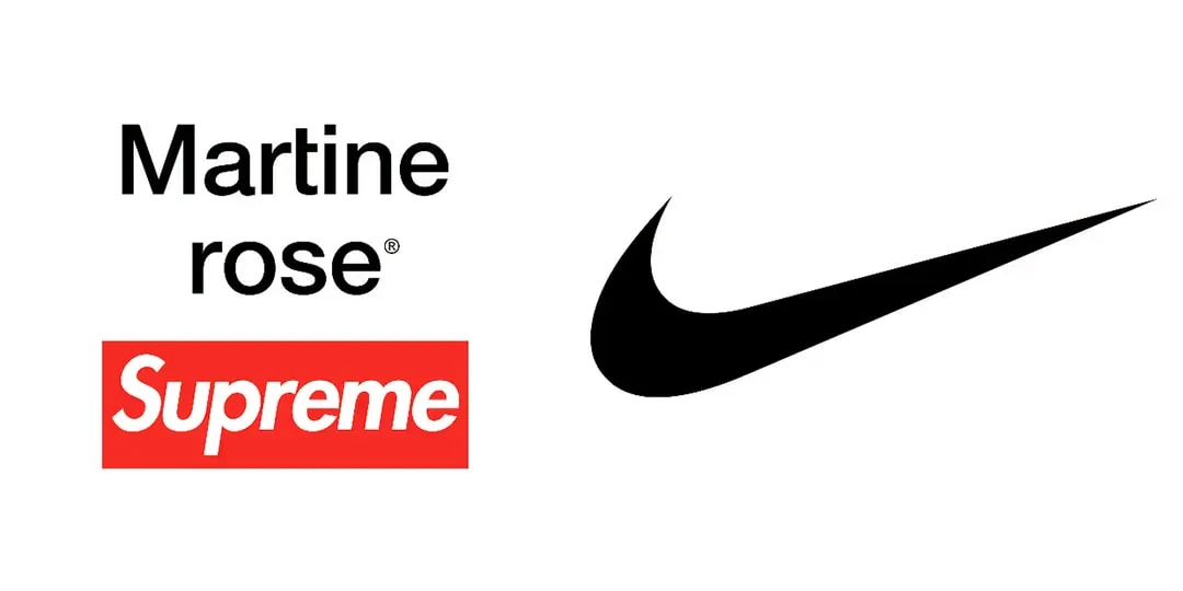 Logos de Martine Rose, Supreme et Nike sur fond blanc.