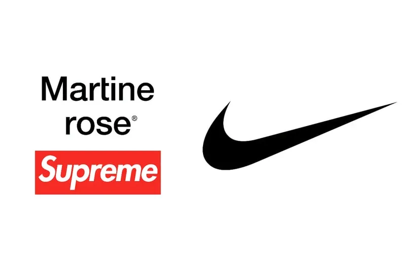 Logos de Martine Rose, Supreme et Nike sur fond blanc.