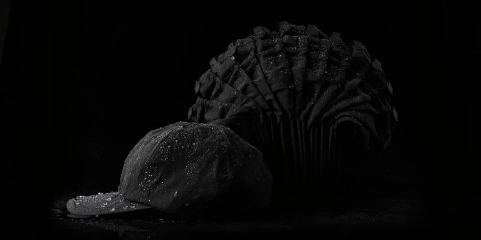 Un chapeau et un autre objet sombre sur fond noir.