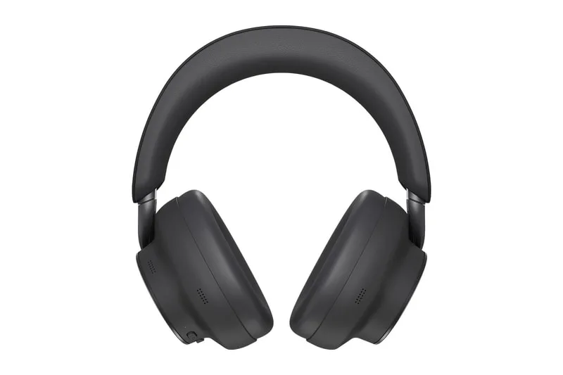 Casque audio noir vu de face avec arceau rembourré.