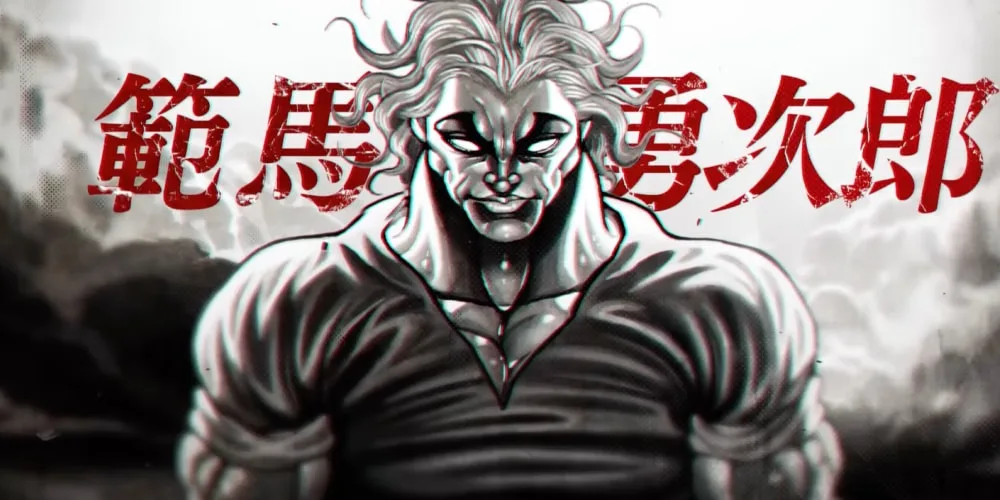Illustration en noir et blanc d'un personnage musclé avec des cheveux sauvages.