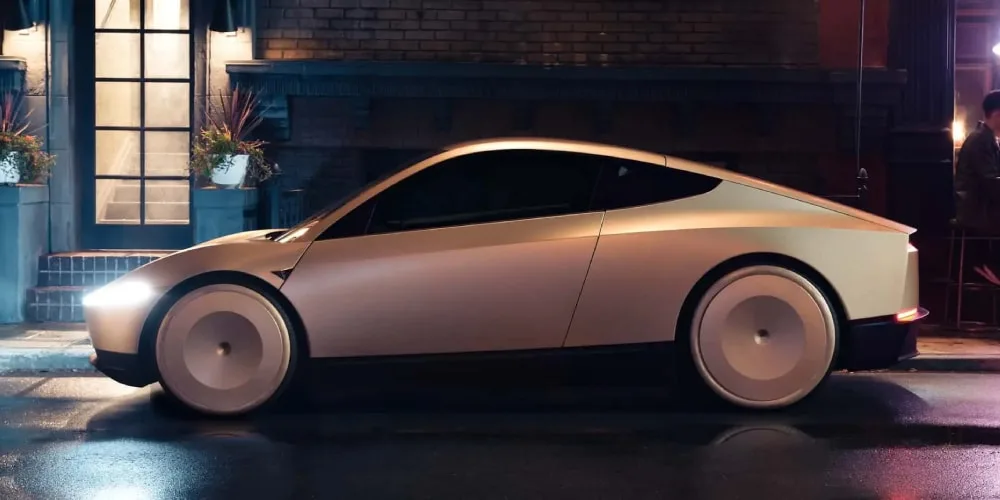 Voiture électrique futuriste stationnée la nuit.