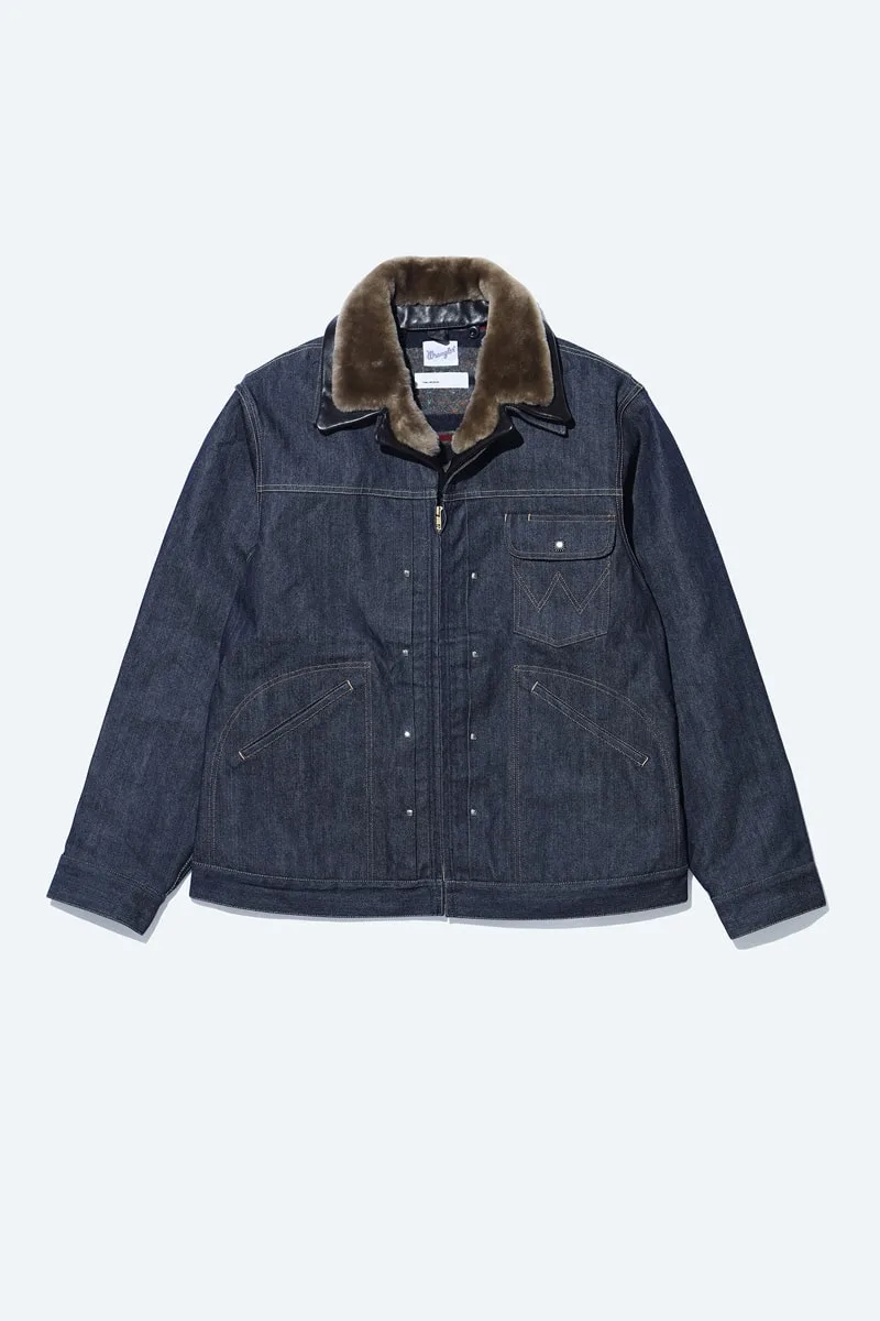 Veste en jean avec col en fourrure marron