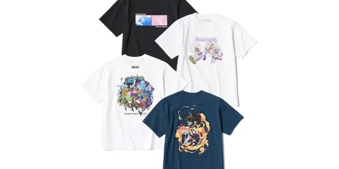 Quatre t-shirts avec des graphiques d'anime et de personnages.