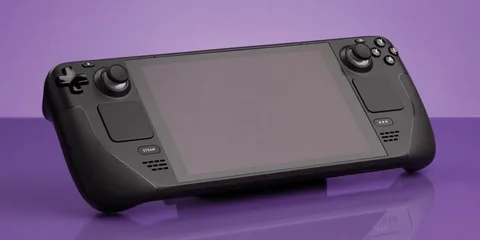 Console de jeu portable noire sur fond violet clair