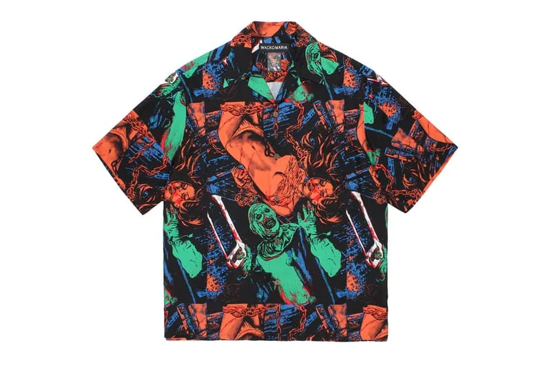 Chemise imprimée aux couleurs vives et dessins artistiques, manches courtes.
